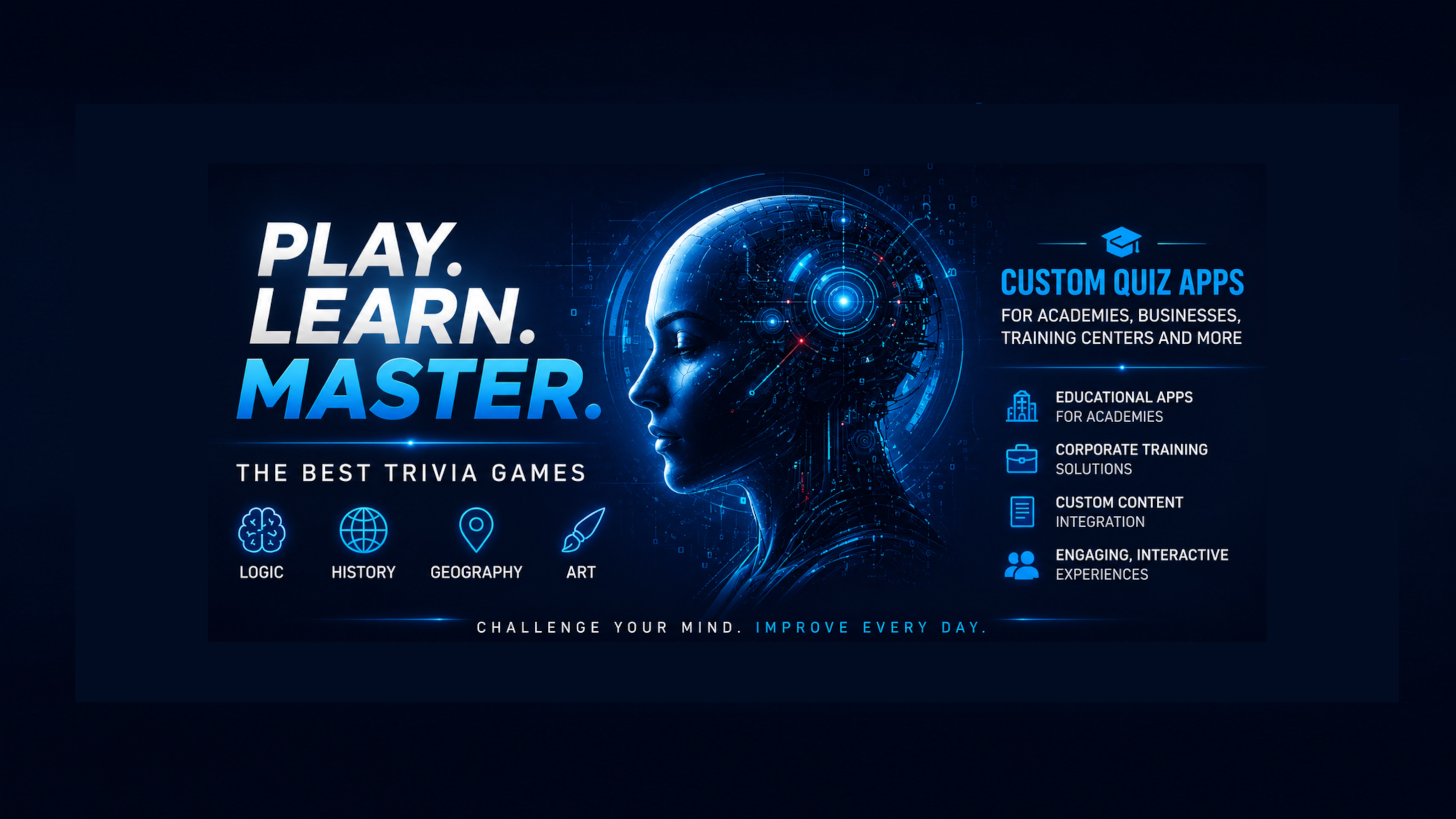 DGILA Studios — Play, Learn, Master. Custom quiz apps for academies and businesses.